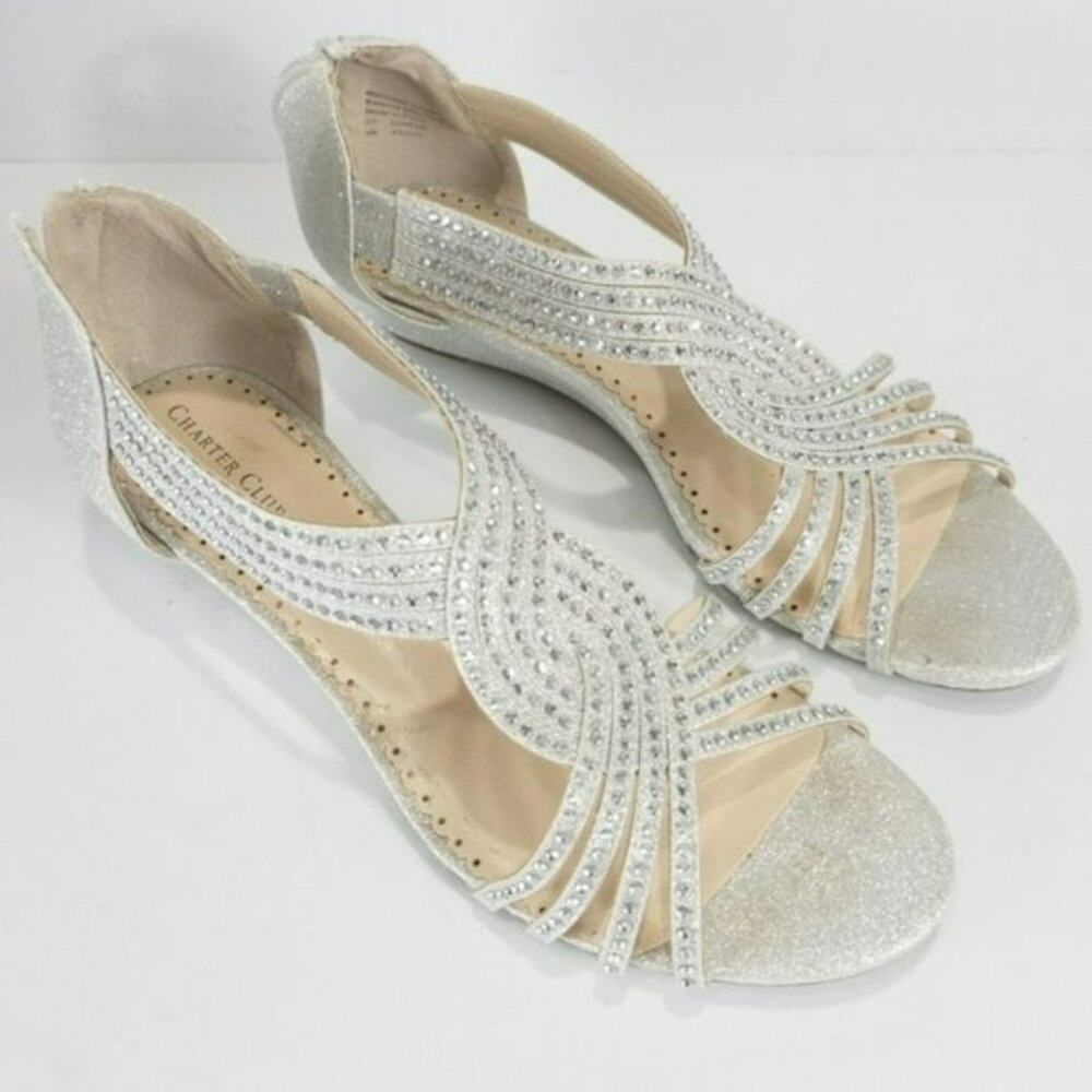 Charter Club Ginifur Wedge Sandals Silver -9 - Picture 6 of 8